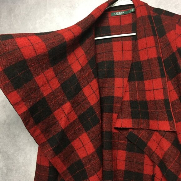 Lauren Ralph Lauren RL Womens Wool Wrap Coat Red Black Plaid - size Small‎ - Picture 10 of 16